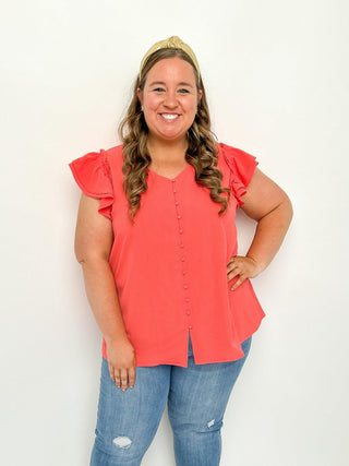 Coral Buttoned Ruffle Top - SLS Wares