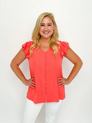 Coral Buttoned Ruffle Top - SLS Wares