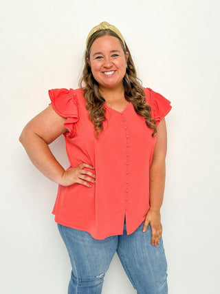 Coral Buttoned Ruffle Top - SLS Wares