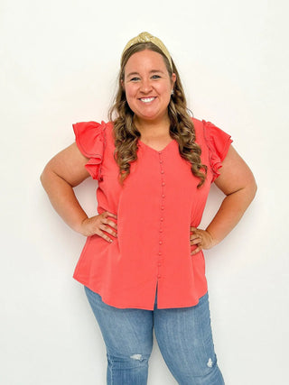 Coral Buttoned Ruffle Top - SLS Wares