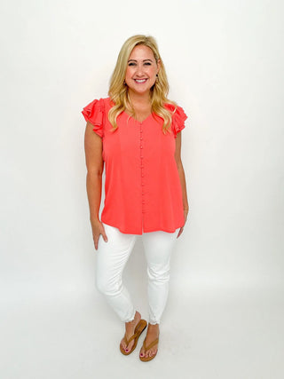 Coral Buttoned Ruffle Top - SLS Wares