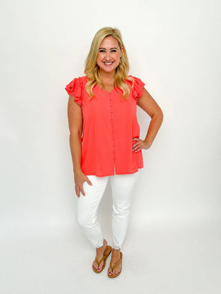 Coral Buttoned Ruffle Top - SLS Wares