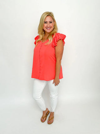 Coral Buttoned Ruffle Top - SLS Wares