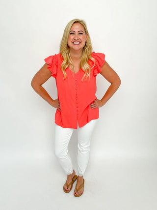 Coral Buttoned Ruffle Top - SLS Wares