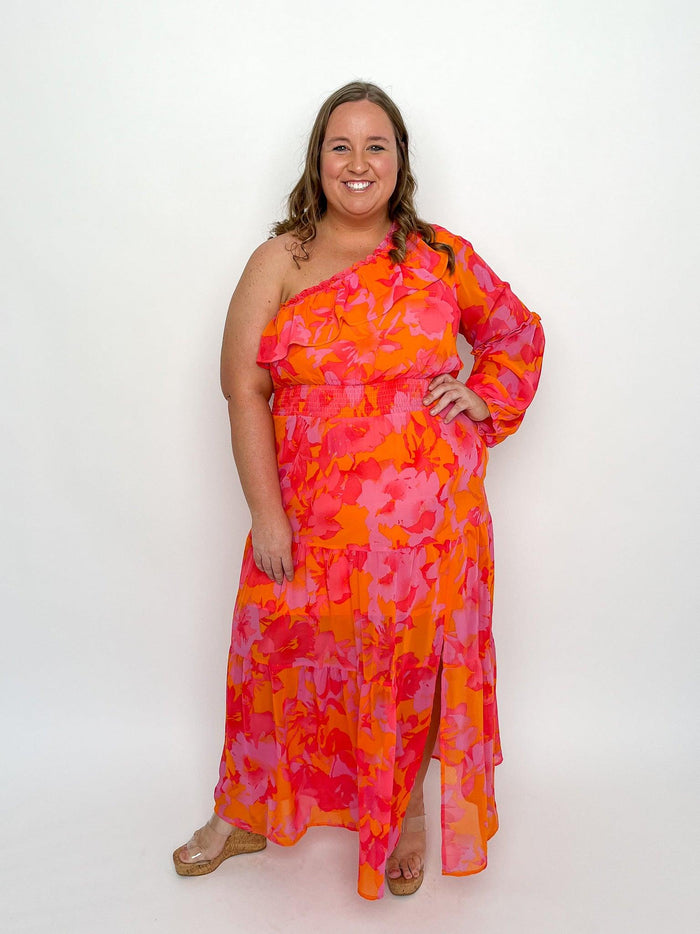 Coral One Shoulder Maxi Dress - SLS Wares