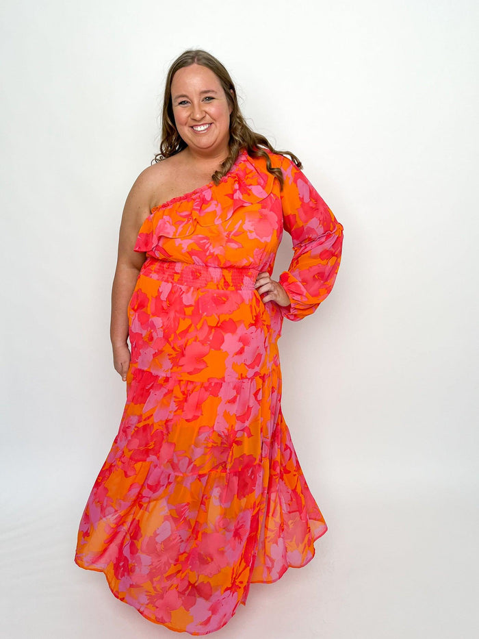 Coral One Shoulder Maxi Dress - SLS Wares