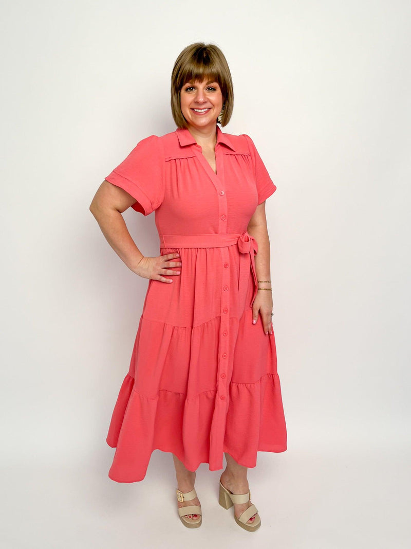 Coral Pink Button Maxi Dress - SLS Wares