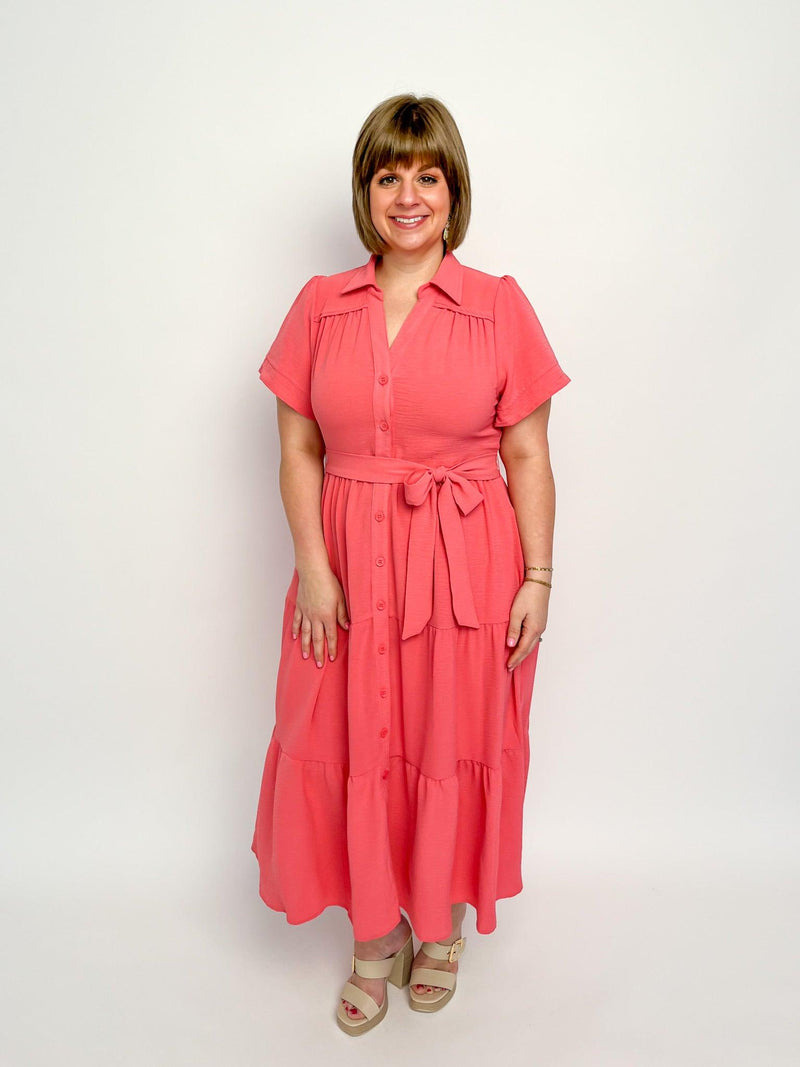 Coral Pink Button Maxi Dress - SLS Wares