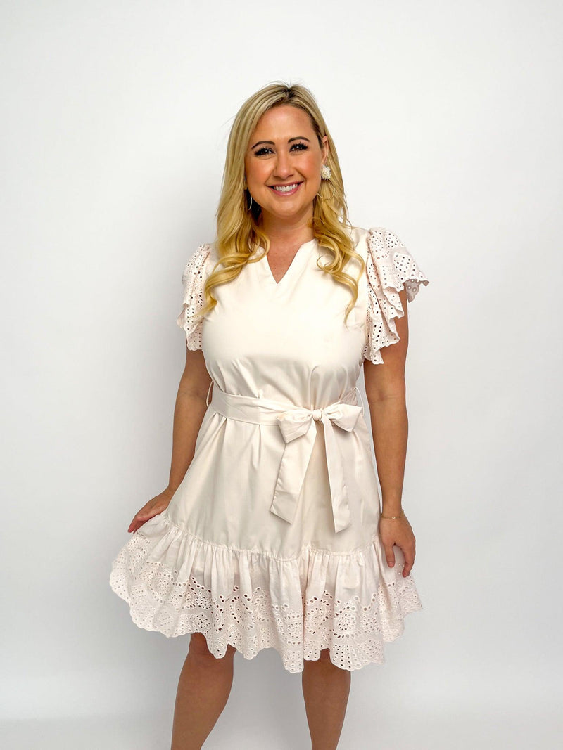 Cream Eyelet Sleeve Dress - SLS Wares