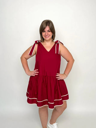 Crimson Shoulder Tie Dress - SLS Wares