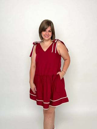 Crimson Shoulder Tie Dress - SLS Wares