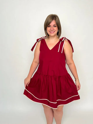 Crimson Shoulder Tie Dress - SLS Wares