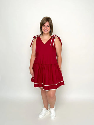 Crimson Shoulder Tie Dress - SLS Wares