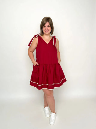 Crimson Shoulder Tie Dress - SLS Wares