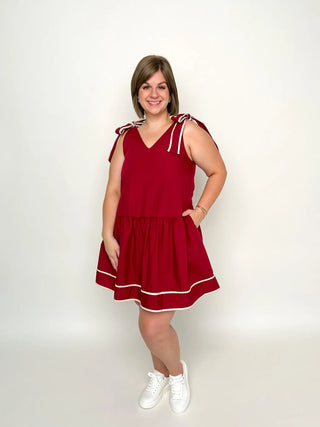 Crimson Shoulder Tie Dress - SLS Wares