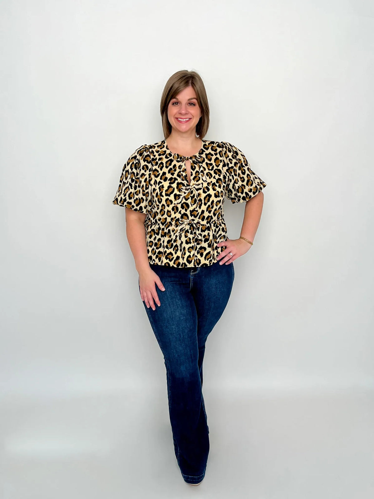 Ecru Leopard Peplum Top - SLS Wares