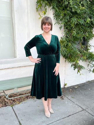 Forest Green Velvet Midi Dress - SLS Wares