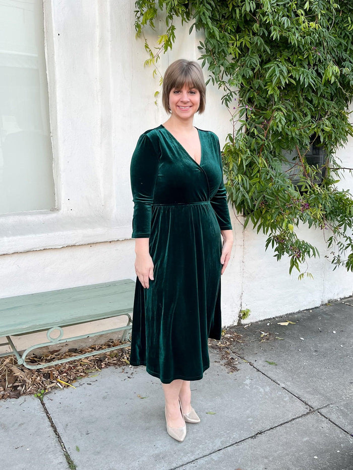 Forest Green Velvet Midi Dress - SLS Wares