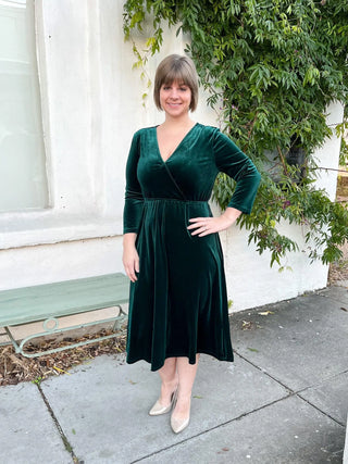 Forest Green Velvet Midi Dress - SLS Wares