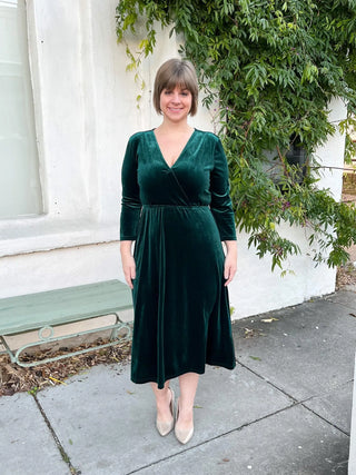 Forest Green Velvet Midi Dress - SLS Wares