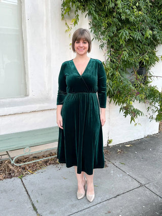 Forest Green Velvet Midi Dress - SLS Wares