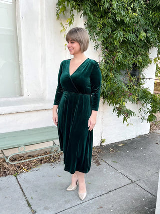 Forest Green Velvet Midi Dress - SLS Wares