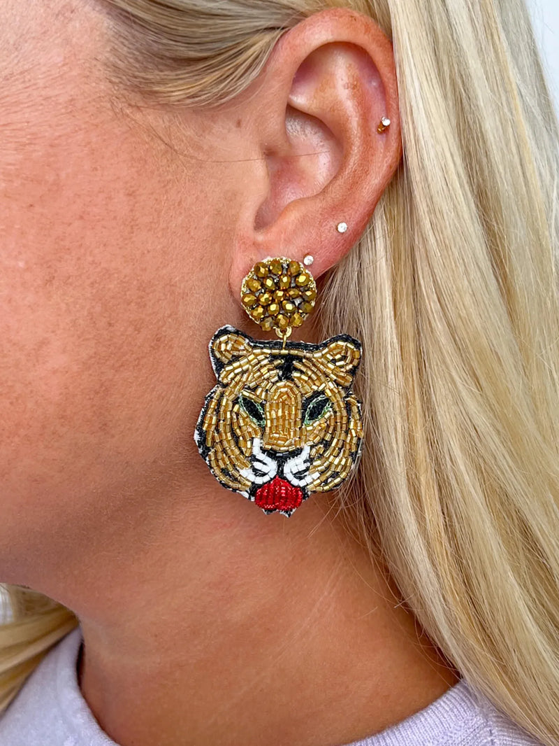 Gold Beaded Tiger Earrings - SLS Wares