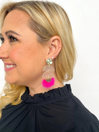 Hot Pink Feather Glitter Earrings - SLS Wares