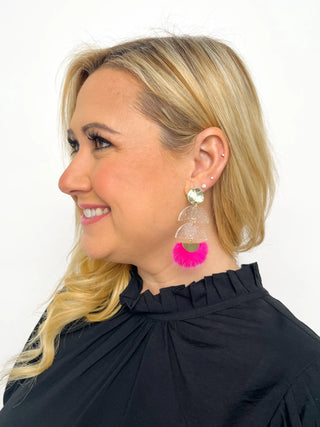 Hot Pink Feather Glitter Earrings - SLS Wares