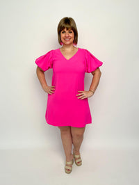 Hot Pink Puff Sleeve Dress - SLS Wares