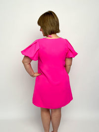 Hot Pink Puff Sleeve Dress - SLS Wares