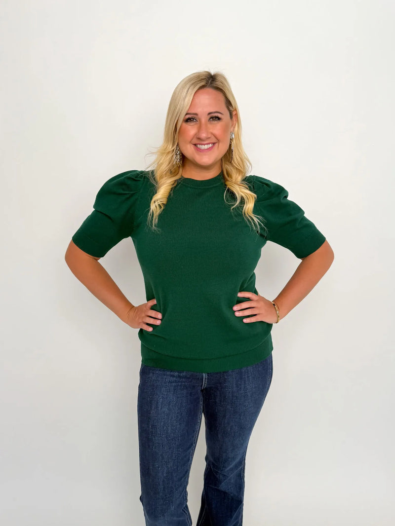 Hunter Green Puff Sleeve Top - SLS Wares