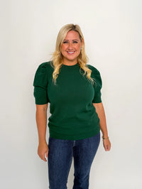 Hunter Green Puff Sleeve Top - SLS Wares