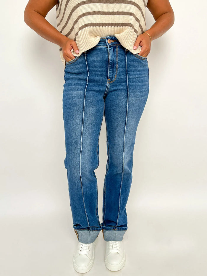 Judy Blue Front Seam Cuffed Straight Jeans - SLS Wares