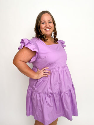 Lavender Square Neck Ruffle Sleeve Dress - SLS Wares