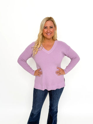 Lavender Waffle V Neck Sweater - SLS Wares