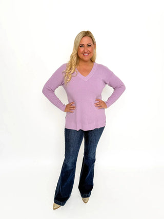 Lavender Waffle V Neck Sweater - SLS Wares