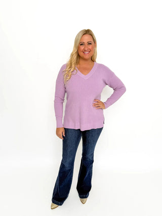 Lavender Waffle V Neck Sweater - SLS Wares