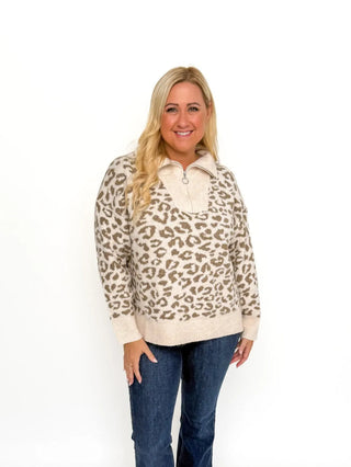 Leopard Half Zip Sweater - SLS Wares