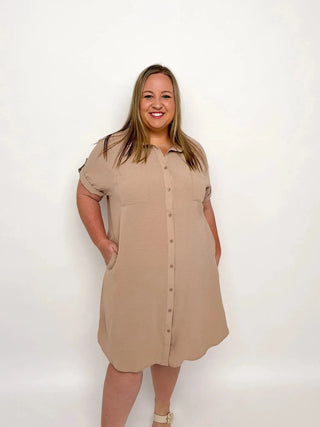 Light Mocha Button Up Shirt Dress - SLS Wares