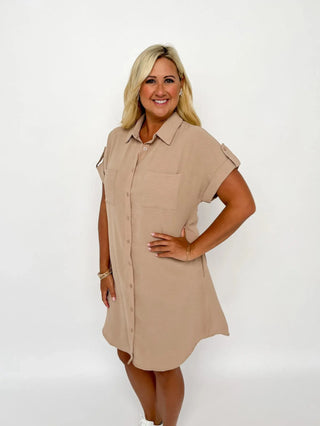 Light Mocha Button Up Shirt Dress - SLS Wares