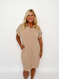 Light Mocha Button Up Shirt Dress - SLS Wares