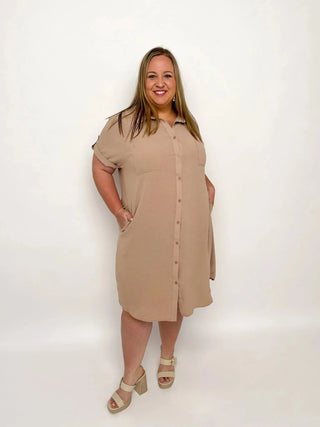 Light Mocha Button Up Shirt Dress - SLS Wares