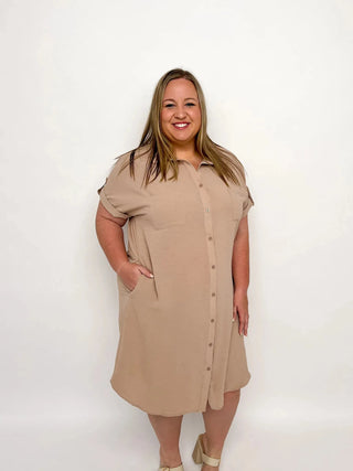 Light Mocha Button Up Shirt Dress - SLS Wares