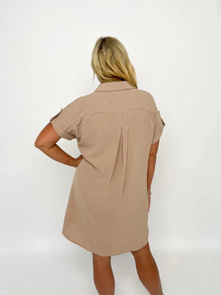 Light Mocha Button Up Shirt Dress - SLS Wares