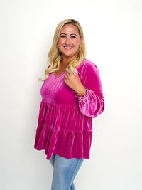 Magenta Velvet Long Sleeve Tiered Top - SLS Wares