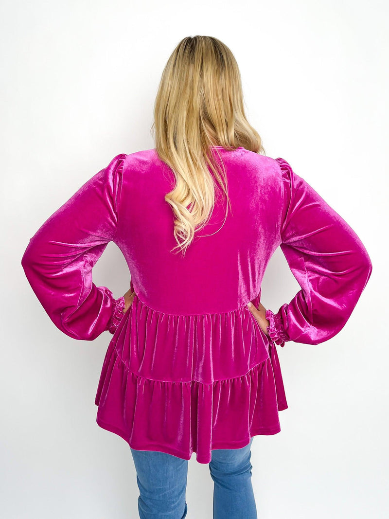 Magenta Velvet Long Sleeve Tiered Top - SLS Wares