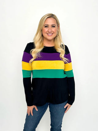 Mardi Gras Black Stripe Top - SLS Wares