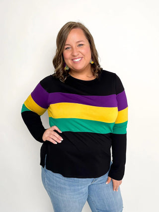 Mardi Gras Black Stripe Top - SLS Wares