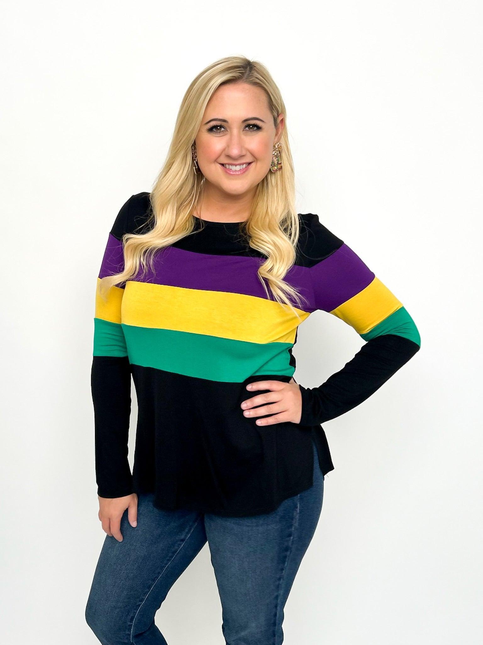 Mardi Gras Black Stripe Top | SLS Wares